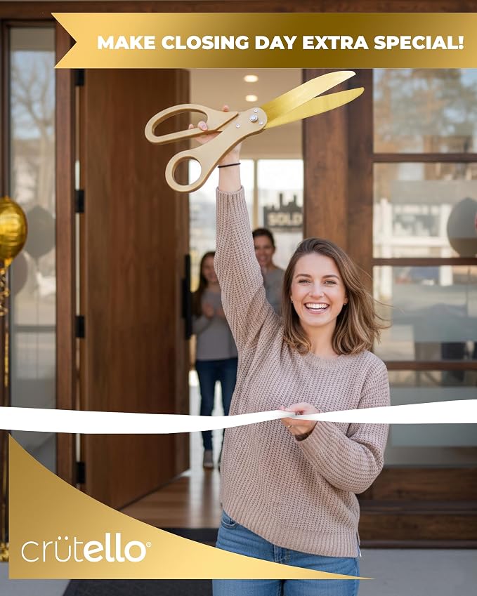 Crutello Ribbon Cutting Ceremony Kit - Grand Opening Ribbons and Scissors - 20"Giant Gold Scissors and 30 Foot Large White Ribbon 4"Wide - Ceremonial Kit