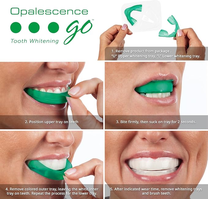 Opalescence Go 15 Hydrogen Peroxide Prefilled Teeth Whitening Trays 5194-TS | Hydrogen Peroxide 15% - Includes & Tongue Scraper - Developed by Dentists (10 Treatments) Mint Flavor