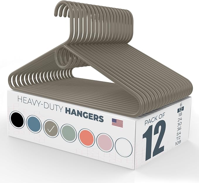 Heavy Duty Clothes Hangers 12 Pack – Made in the USA – 8lb Capacity Plastic Hangers for Adult Clothing – Durable for Pants, Coats, Jackets, or Jeans – Gray