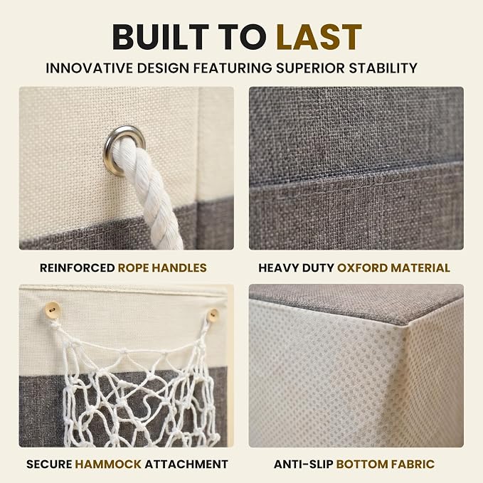 Stair Basket with Hammock for Carpeted & Wooden Stairs – Staircase Basket Organizer for Laundry, Toys, Books, Blankets & Household Storage - Large Stairstep Basket Bin with Cotton Handle