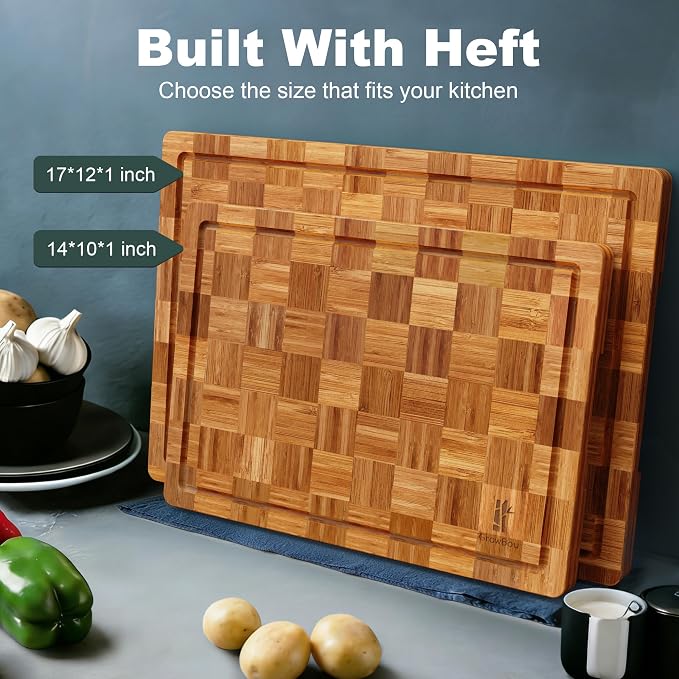 Extra Large Bamboo Cutting Boards, 2-Pack Heavy Duty Bamboo Cutting Boards Set with Juice Grooves & Non-Slip Feet – Extra Large Thick Wood Chopping Board for Meat, Fruits & More, Non-Toxic & Durable