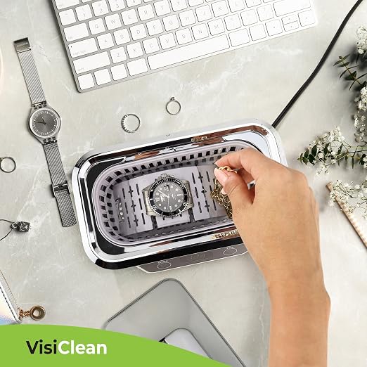 Ultrasonic Cleaner, Professional Ultrasonic Jewelry Cleaner for Diamond Ring, Silver, Gold, Earrings, Necklaces, Glasses, Denture, Retainer, Cpap, Coins, Mouthguard, Razors - VisiClean