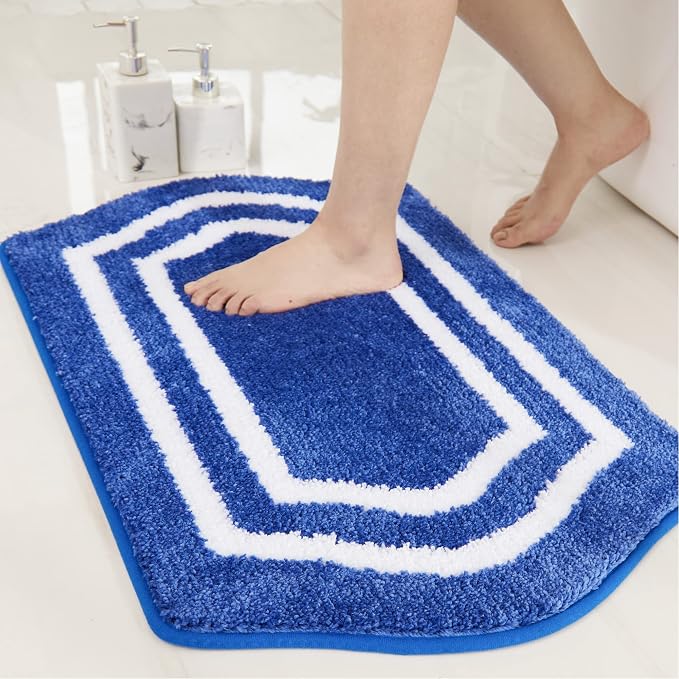 COSY HOMEER Extra Thick Bath Linen Sets - Anti-Slip Bath Rugs Mats Soft Plush 100% Strong Polyester Mat Living Room Bathroom Floor Water Absorbent(Blue,24x36 - Inches)