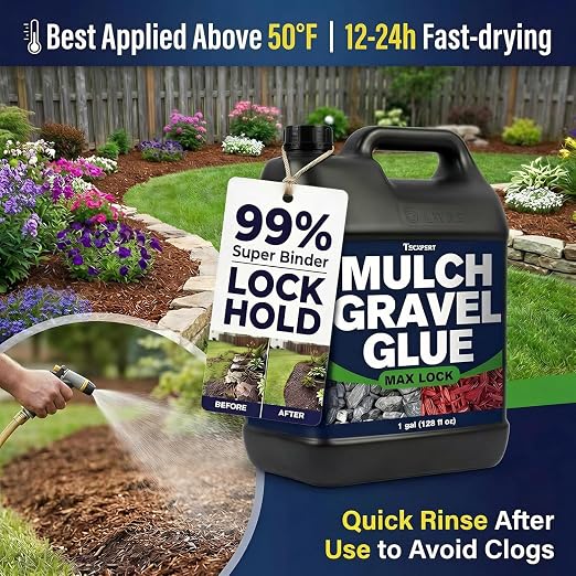 Teexpert Rock Glue for Landscaping: 1 Gallon Dry-Clear Mulch Binder Water-Based Landscape Gravel Adhesive for Pea Gravel, Lock Stones, Rubber Mulch, Wood Chips in Place, Garden Beds, Walkways & Patios