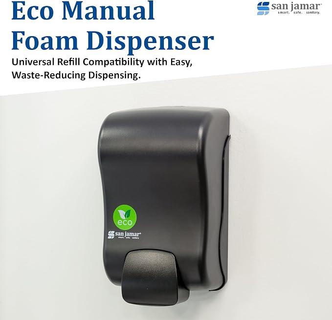 San Jamar Rely Soap Dispenser – 900ml Wall Mounted Manual Liquid Dispenser with Efficient Pump for Home and Commercial Use, Black Pearl