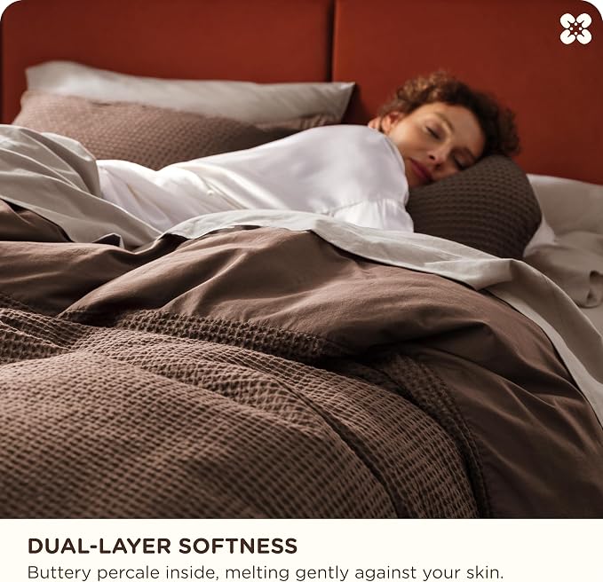 Bedsure Cotton Duvet Cover King - 100% Cotton Waffle Weave Chocolate Brown Color Duvet Cover King Size, GentleSoft™ and Breathable Bedding Set for All Season, 3 Pieces, 104"x90"