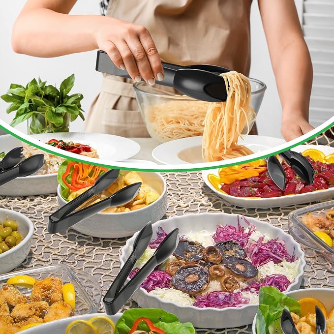 Patelai 24 Pcs 6 Inch Utility Tong Plastic Serving Tongs Bulk Scalloped Serving Utensils Charcuterie Accessories Heavy Duty Tongs for Cooking Appetizers Food Catering Dinner Party (Black)