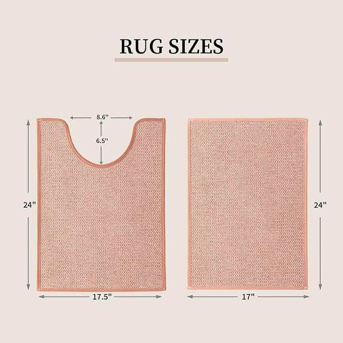 YIHOUSE Pink Bathroom Rugs Sets 2 Piece, Quick Dry Thin Bath Mat with Toilet Rug, Non Slip Absorbent Machine Washable, Bath Rugs for Tub Sink Home Decor (17"x24" + 17.5"x24" U-Shaped)