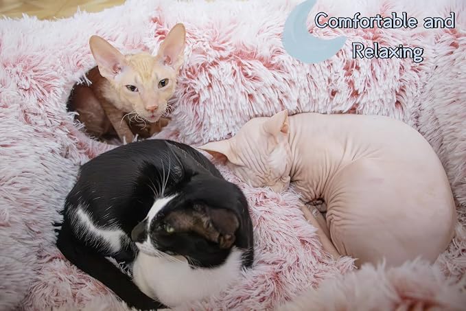 XxingSheep 4-Cave Plush XL Cat Tunnel Bed Indoor Cats Peekaboo Toy Mat Pink | Plush XL Cat Tunnel Bed, 4-Cave Peekaboo Toy, Cozy Donut Mat for All Cats
