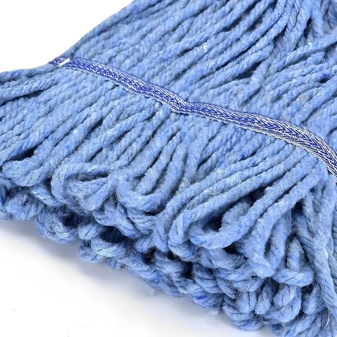 Matthew Cleaning Heavy Duty Mop Head Commercial Replacement for General and Floor Cleaning , Wet Industrial Blue Cotton Looped End String Head Refill (Pack of 3) Blue
