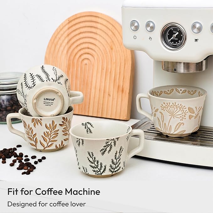 11 oz Ceramic Coffee Mug, Stoneware Teacup with Handle | Small Novelty Unique Cup for Tea Mocha Latte Cappuccino, Microwave Dishwasher Safe (Leaf)