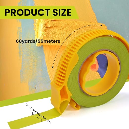 TAPEBEAR Green Painters Tape with Dispenser 21-Days Clean Removal, Washi Masking Tape 0.94Inch x 60Yards, Medium Adhesion Indoor Outdoor Multi-Surface Painting with Sharp Lines for Car/Wall