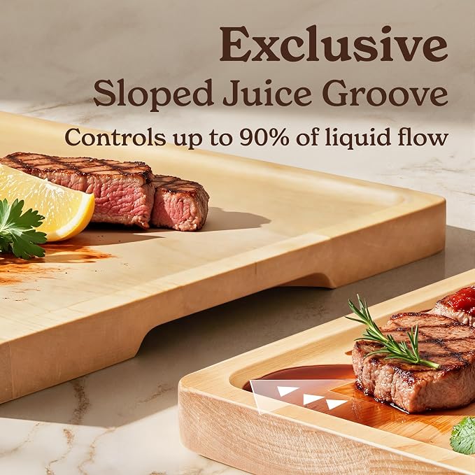 SMIRLY Bamboo Cutting Board - 3 Pack Wood Cutting Boards for Kitchen | Non Toxic Wooden Cutting Board with Juice Grooves and Handles, Multiple Sizes Chopping Board for Meal Prep & Charcuterie