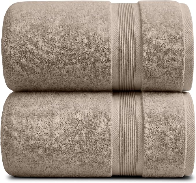 Luxury Bamboo Rayon Oversized Bath Towel Set | 2-Pack | Ultra Soft | Brown | 35% Bamboo Rayon - 65% Zero Twist Cotton | Absorbent Quick-Dry Towels for Bathroom | Ultra Soft | OEKO-TEX Standard 100