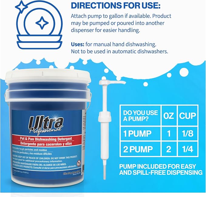 Ultra Professional ™ 5 Gallon Pot & Pan Dishwashing Detergent Dish Cleaning Liquid, Fresh Scent, Blue - Powerful Grease Remover