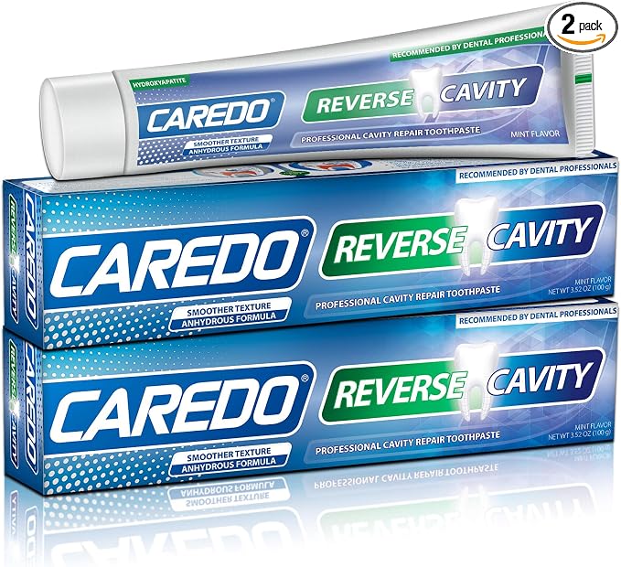 CAREDO Cavity Reversal Hydroxyapatite Toothpaste for Adults, Cavity Tooth Filler as Home Cavity Repair, Fluoride Free Reverse Cavities Treatment for Tooth Decay Repair, Remineralizing Repair 2-Pack