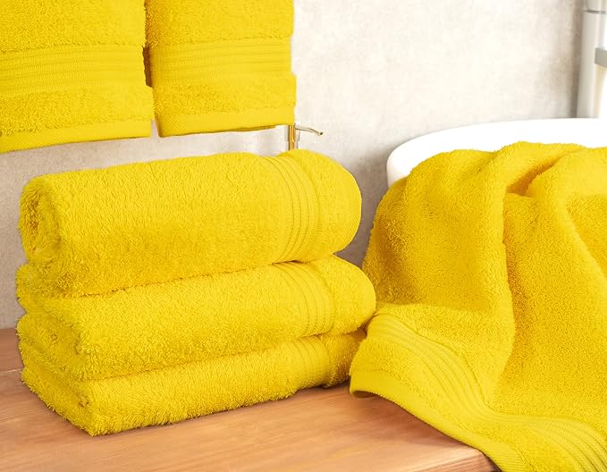 Cotton Paradise 100% Cotton Turkish Towel Set, Soft Absorbent Quick Dry, 4 Piece Hand Towel Set, Yellow