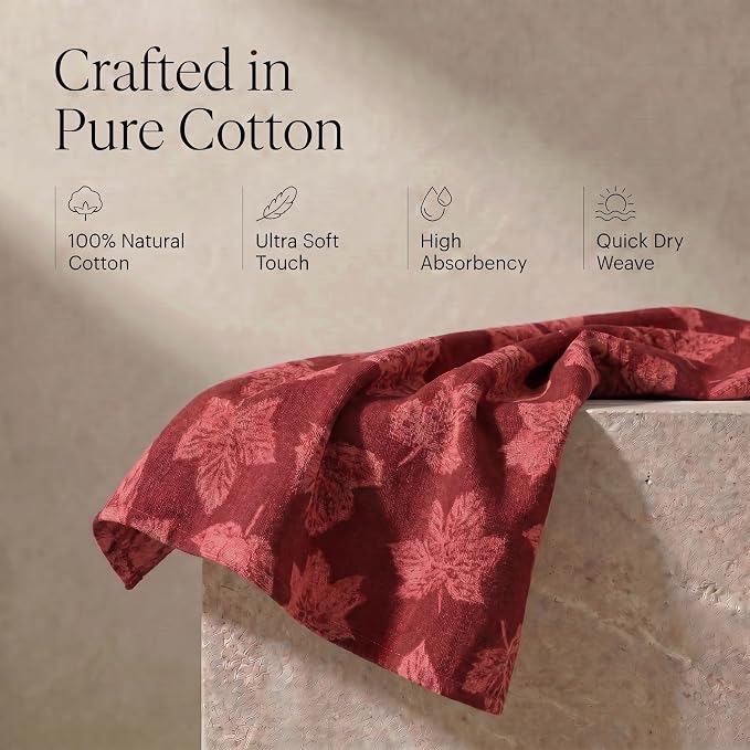 Urban Villa Kitchen Towels Harvest Leaf Print Towels Set of 6 20" X30” 100% Cotton Highly Absorbent Quick Drying Dish Cloths & Dish Towels Thanksgiving Fall Tea Towels with Hanging Loop Towels