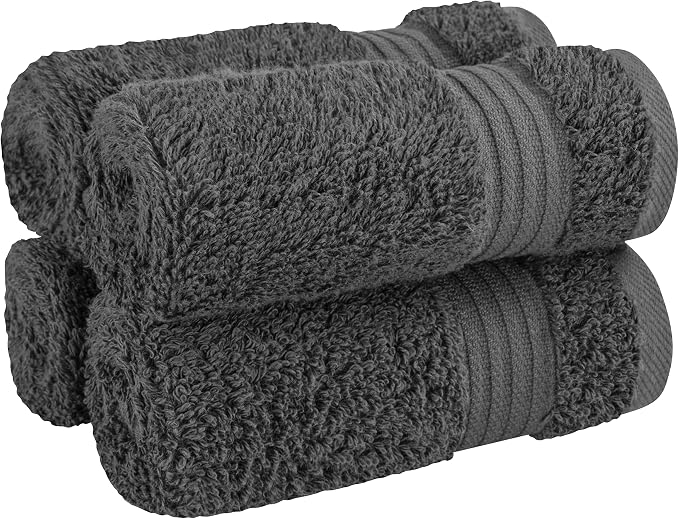 Cotton Paradise 100% Cotton Turkish Towel Set, Soft Absorbent Quick Dry, 4 Piece Washcloth Set, Dark Gray