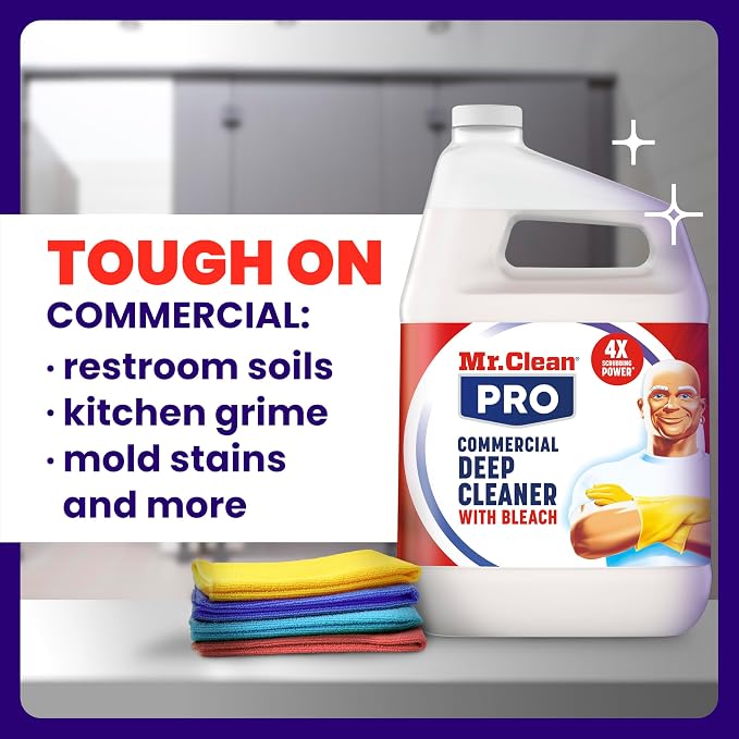 Mr. Clean PRO Deep Cleaner with Bleach for Hard Commercial Surfaces, Refillable Spray Bottles Bulk, 32 oz (Case of 6)