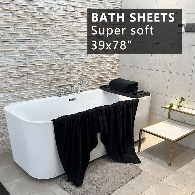 YTYC 39x78 Bath Sheets,Towels for Bathroom,Black,2-Pieces | Extra Large Bath Towels, Super Soft,Highly absorbent,Hanging Loop,Quick Drying,Light Weight,80% Polyester
