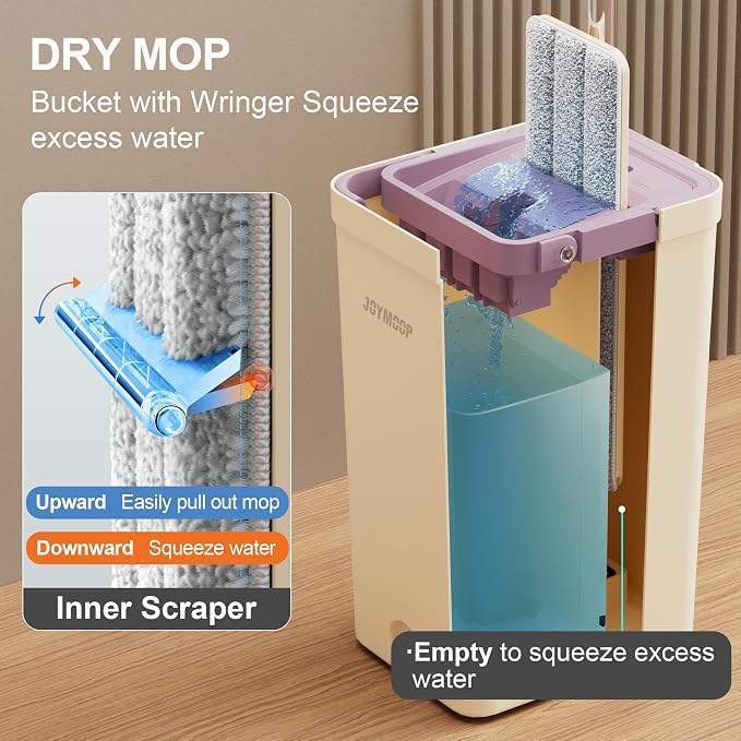 JOYMOOP Mop and Bucket Set with Extension Handle, Ideal for Household and Commercial Cleaning – Includes 5 Washable Microfiber Pads for Wet and Dry Use, Perfect for Floors, Windows, and Walls