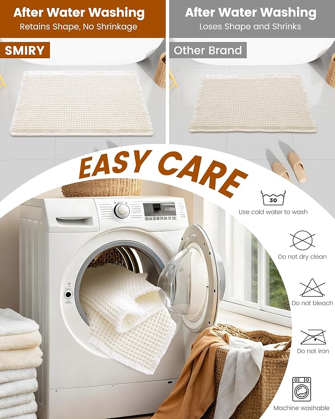 Smiry Waffle Bath Mat 30x20, Extra Soft Absorbent Bathroom Rugs, Non Slip Machine Washable Quick Dry Bath Rugs for Bathroom Floor, Tub, Shower, Home Decor Accessories, Cream