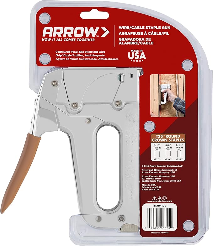 Arrow T25 Heavy Duty Staple Gun for Low Voltage Cables and Wires up to 1/4-Inch Diameter - Silver