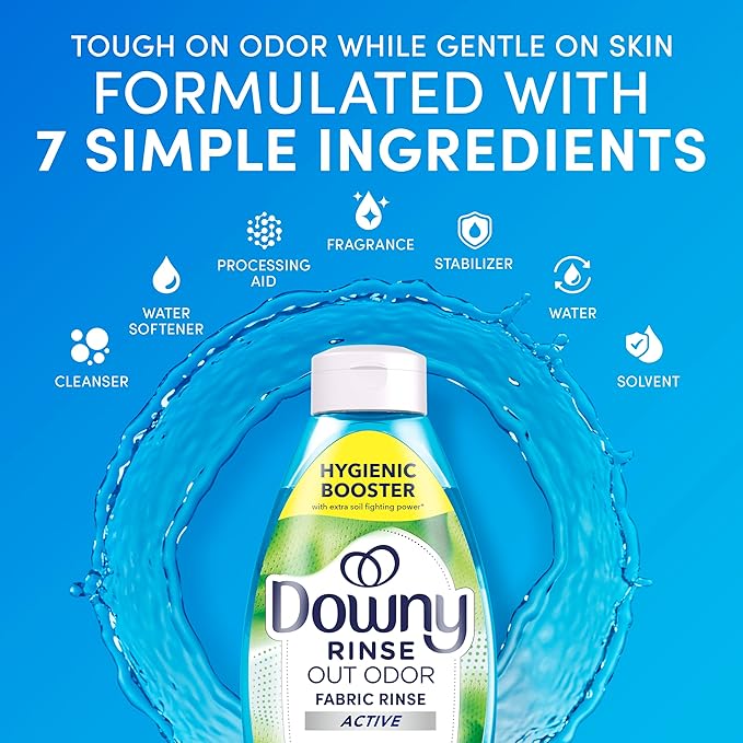 Downy RINSE & REFRESH Laundry Odor Remover and Fabric Softener for Activewear, Active Fresh Scent, 48 oz