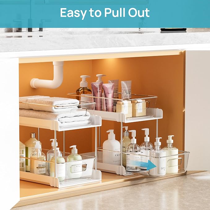 Vtopmart 4 Pack Plastic Bathroom Under Sink Pull-Out Organizer (S-Standard, White)