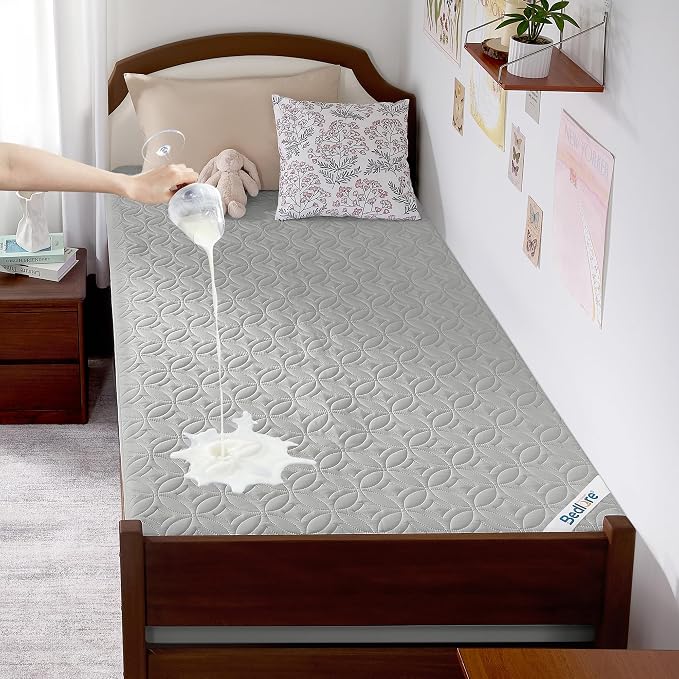 BEDLORE Waterproof Mattress Protector, Twin XL Size Mattress Pad with Deep Pocket 6"-15" Depth, Soft Dirt-Proof Double Bed Mattress Cover for Bedroom, College Dorm, Hotel (Light Gray)