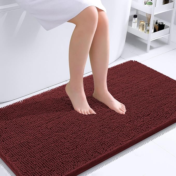 OLANLY Large Bathroom Rugs 40x24, Soft Absorbent Chenille Bath Rugs, Rubber Backing Quick Dry, Machine Washable Bath Mats for Bathroom Floor, Tub and Shower, Home Decor Accessories, Andorra Red-Brown