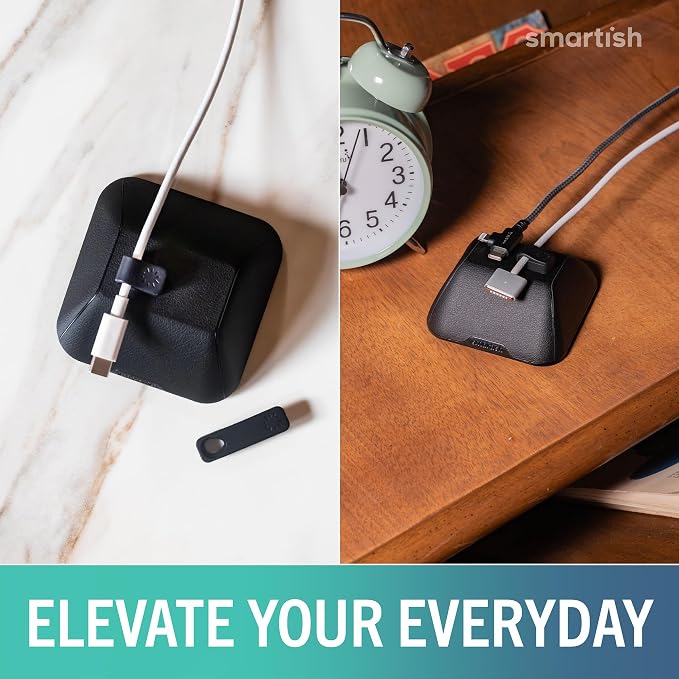 Smartish® Magnetic Cord Holder - Cable Wrangler Organizer with Magnet Clips for Charger Management on Desktop, Nightstand for USB-C + Lightning - Black Tie Affair