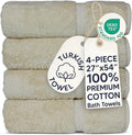 Chakir Turkish Linens 4 Piece Large Bath Towels, 100% Cotton Turkish Towels for Bathroom, Luxury Soft Absorbent Bath Towel Set, 27 x 54 Inches, Beige