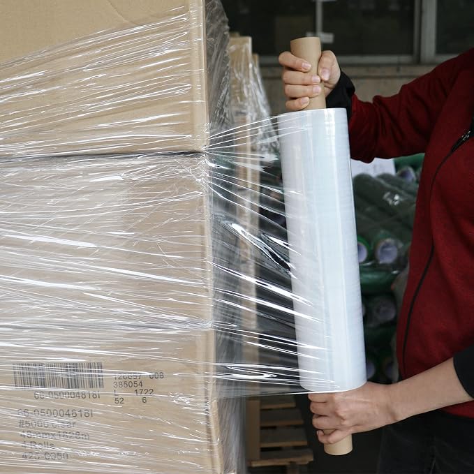 BOMEI PACK Stretch Film Wrap - Industrial Clear Plastic Stretch Wrap 1000 Feet 80 Gauge 4 Packs with Handle, Pallet Wrap for Packing, Moving Supplies, Packing Wrap Plastic Roll 15 Inches