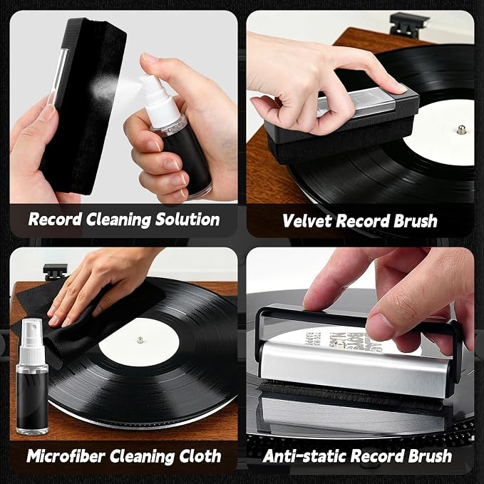 12-in-1 Vinyl Record Cleaning Kit,Turntable Cartridge Alignment Kit with Digital Scale,Azimuth Ruler,Alignment Protractor,Spirit Level,Velvet Brush,Stylus Brush,Record Mitts,Cleaning Cloth