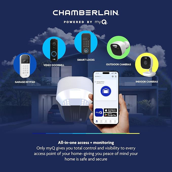 Chamberlain Belt Drive myQ Garage Door Opener, 1/2 HP w/Battery Backup | Ultra quiet, myQ compatible, Includes: 2 remotes, wall control, battery backup & safety sensors, 5-year motor warranty