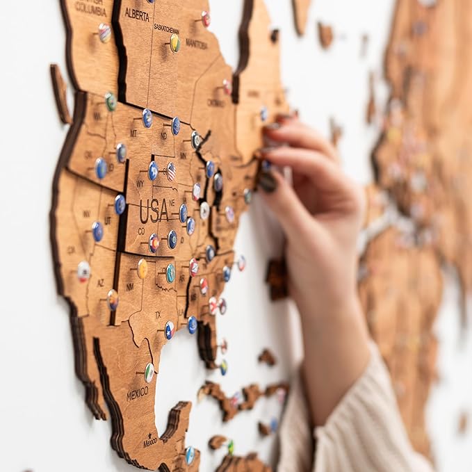 Enjoy The Wood 3D Wood World Map Wall Art Large Wood Wall Décor Housewarming Gift Idea Art World Travel Map For Home & Kitchen or Office (3XL, Oak)