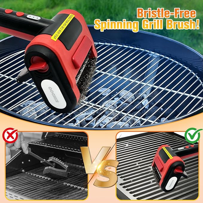 Electric Grill Brush Bristle for Outdoor Grill, Grill Cleaning Brush Rechargeable BBQ Cleaner Brush Head,Safe Grill Brush with Scraper for Cast Iron Stainless-Steel Grates,Red
