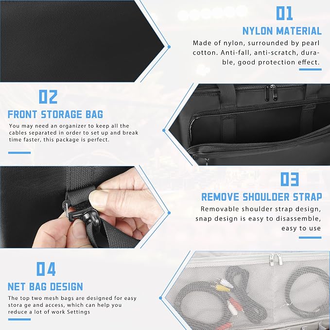 AKOZLIN Large Travel Gig Band Cable File Bag With Detachable Dividers,DJ Cord Organizer Case for Laptop,DJ Gear,Sound Instrument and Musician Accessories