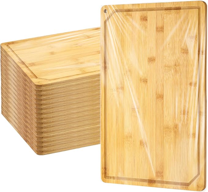 Eaasty 12 Set Extra Large Plain Cutting Board Bulk Heavy Duty Wood Cutting Boards Set with Juice Groove for Mother's Day Kitchen Gifts Wedding Crafts, Pre Oiled(Bamboo,18" x 12")