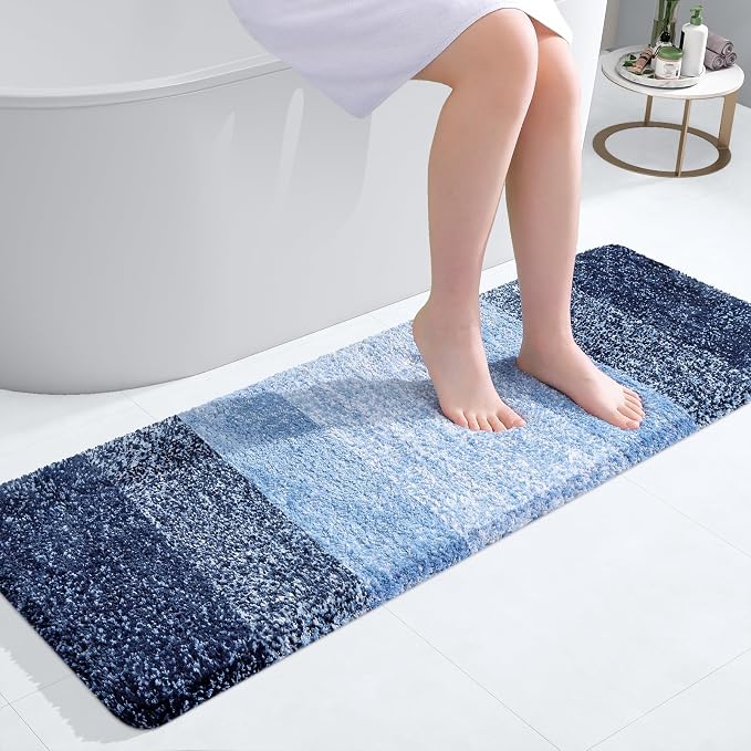 OLANLY Bathroom Runner Rugs Mat 47x17, Extra Soft Absorbent Microfiber Bath Rugs, Rubber Backing, Quick Dry, Washable Long Bath Mats for Bathroom Floor, Tub and Shower, Home Decor Accessories, Navy