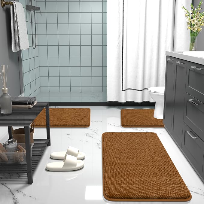 OLANLY Memory Foam Bathroom Runner Rugs 59x20, Absorbent Long Mat, Ochre | Soft Quick Dry Bath Mat Rugs, Non-Slip, Machine Washable Mat for Bathroom Floor, Tub and Shower, Home Decor Accessories