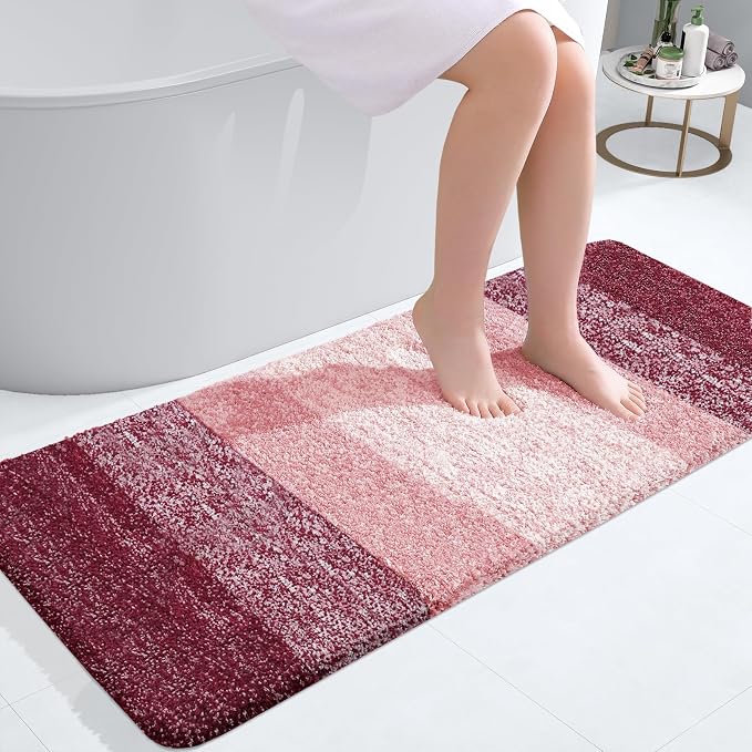 OLANLY Bathroom Runner Rugs Mat 47x20, Extra Soft Absorbent Microfiber Bath Rugs, Rubber Backing, Quick Dry, Washable Long Bath Mats for Bathroom Floor, Tub and Shower, Home Decor Accessories, Red