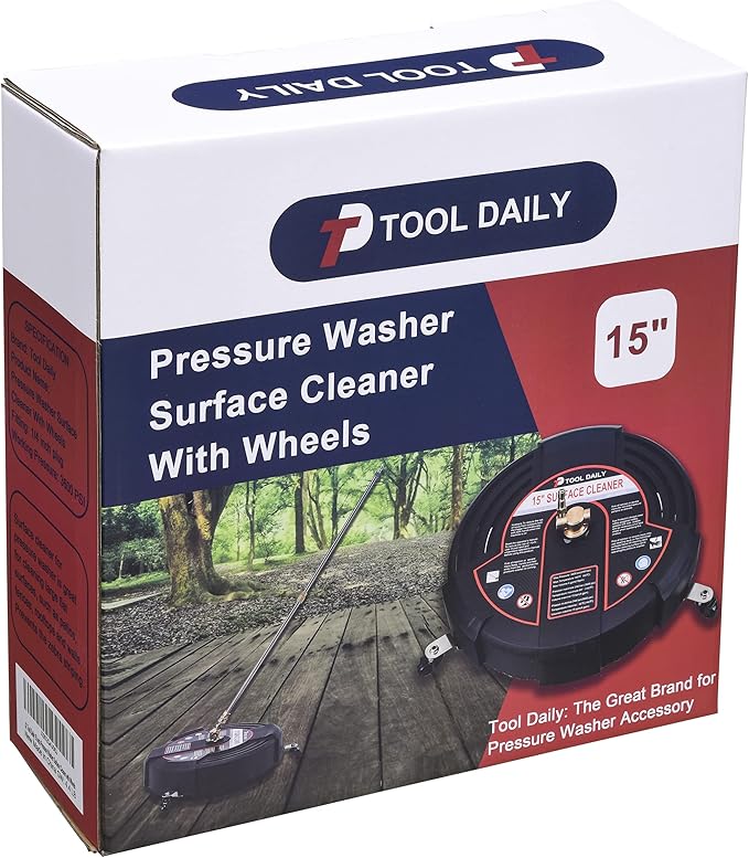 Tool Daily 15 Inch Pressure Washer Surface Cleaner with 3 Wheels, 2 Extension Wands, Surface Cleaner for Pressure Washer Attachment for Concrete, Driveway, Sidewalk, Patio, 3600 PSI