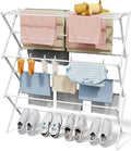 Sakugi Foldable 3-Tier Clothes Drying Rack 42.1" H with Non-Slip Feet | Indoor & Outdoor Use, Space Saving, Metal Frame, 14.6" D x 39.4" W, White