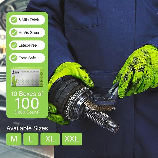 1st Choice Green 6 mil Nitrile Disposable Gloves Diamond Grip XL 1000 | Bulk Purchasing Options, Medium Duty Gloves for Mechanics, Business, and Household Tasks, Food Safe and Chemical Resistant