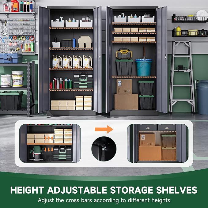 Metal Garage Storage Cabinets with Lock Door and Adjustable Shelves, Steel Tool Cabinets for Home,Office,Warehouse Organisieren (Black Gray)