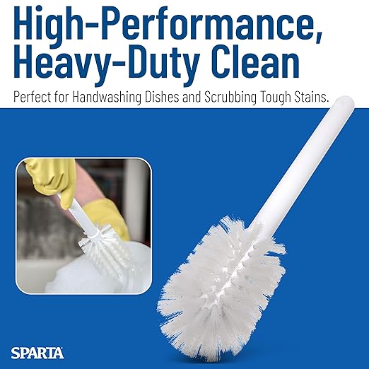 SPARTA 11" Nylon Dish Brush with 2.75" Round Head, Wide-Mouth Bottle and Bowl Cleaning Brush, Commercial Kitchen Use, White (Pack of 6)