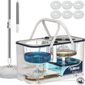 RinseWise Large Gen 1 Spin Mop and Bucket with Wringer, 2 Gal Clean Water Capacity, 4-Chamber Clean & Dirty Water Separation, 4 Swivel Wheels, 61" Handle, 6 Mop Heads for Hardwood & Tile Floors